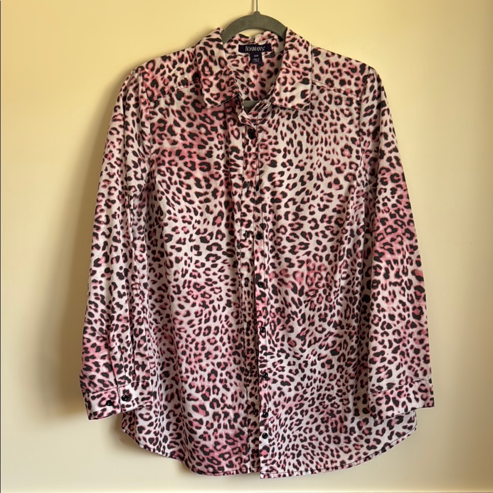 Roaman's Pink and Black Leopard Print Shirt Size 16W